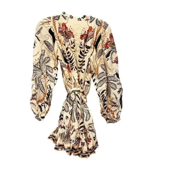 Farm Rio Women's Classic Nature Sand Mini Dress Long Sleeve Sand Size M NWT  - threedaughtersproperties.com